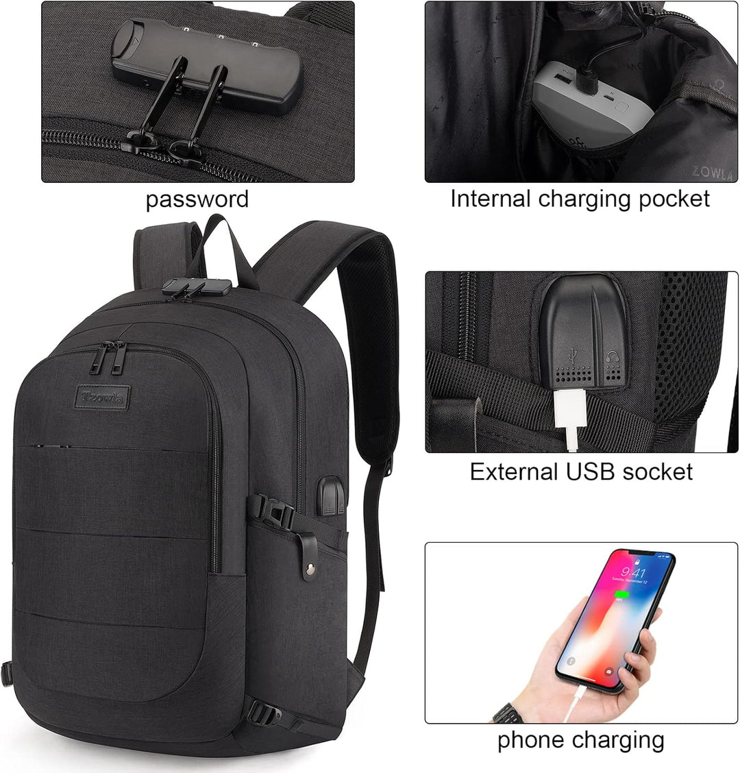 Blauwe zakelijke rugzak voor laptop, extra groot, 30-50L, perfect voor zakelijk reizen.