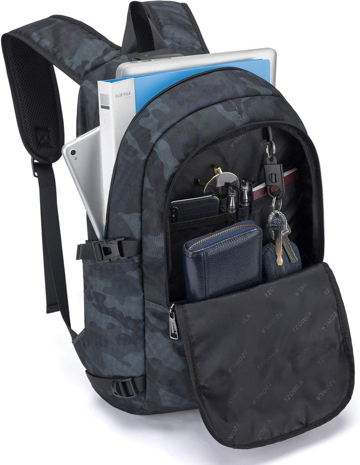 Zwarte extra grote rugzak met anti-diefstal design en handige USB-functie, 30-50L.