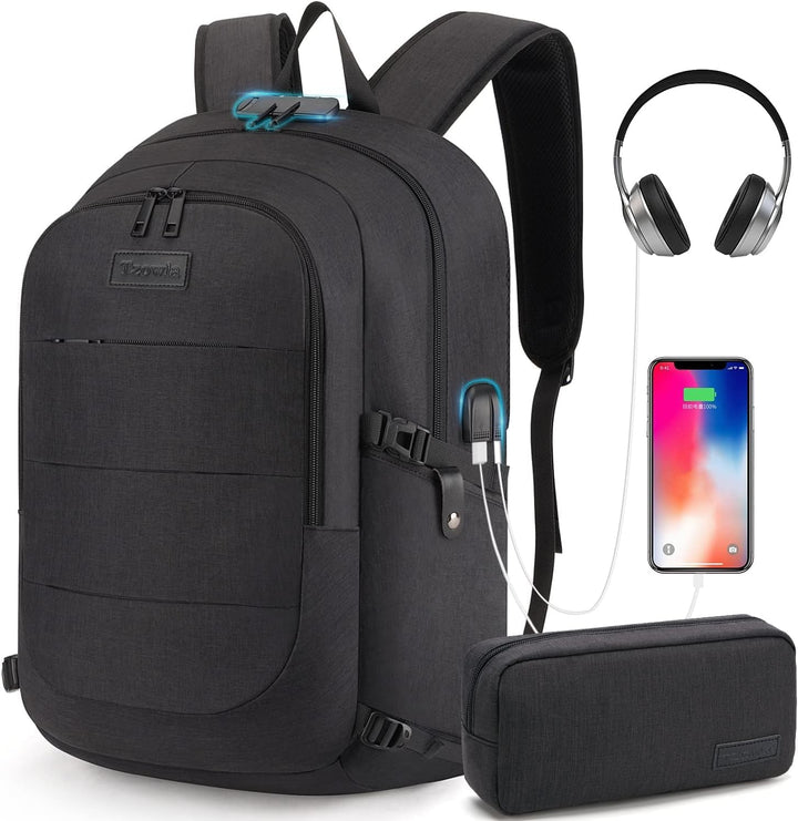 Ruime unisex laptoprugzak (30-50L), grijs, ideaal voor studenten en zakelijk gebruik.