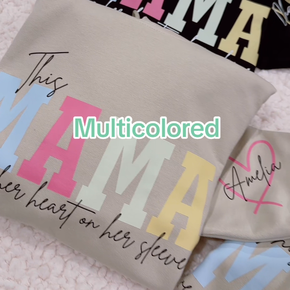 Warme gepersonaliseerde sweater voor dames met namen op de mouw, een liefdevol en persoonlijk familie cadeau.