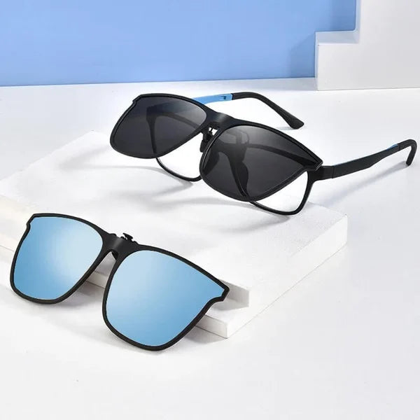 Praktische clip-on zonnebril, gepolariseerd en UV400, voor dames en heren, over bestaande brillen voor comfort.