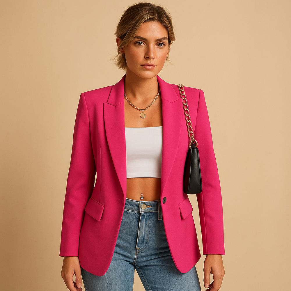 Beige dames blazer, getailleerd model. Stijlvol jasje voor veelzijdige outfits, klassieke mode.
