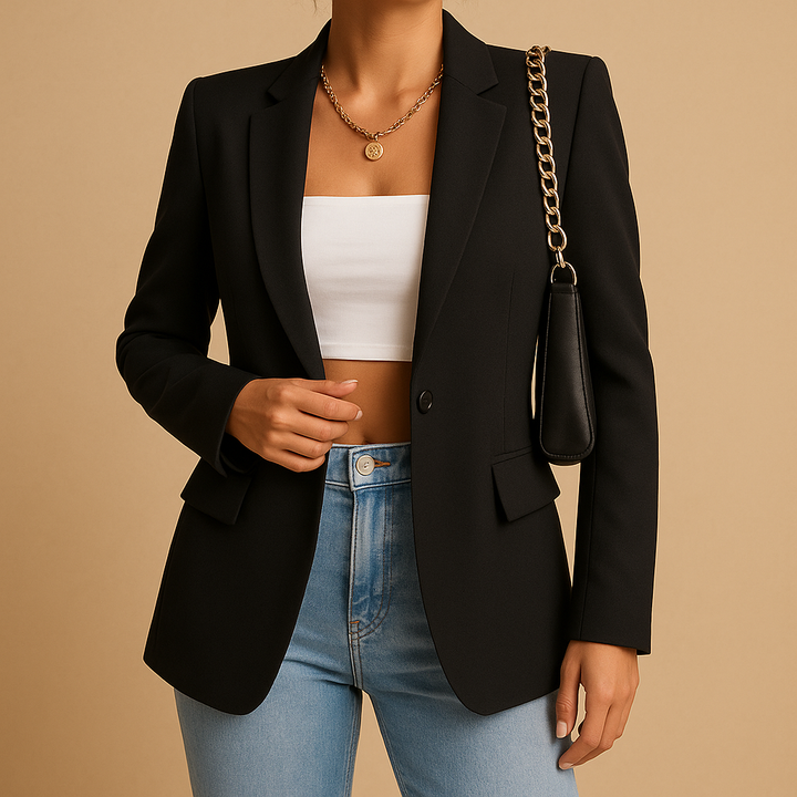 Groene getailleerde dames blazer. Tijdloos jasje voor een elegante en moderne zakelijke look.