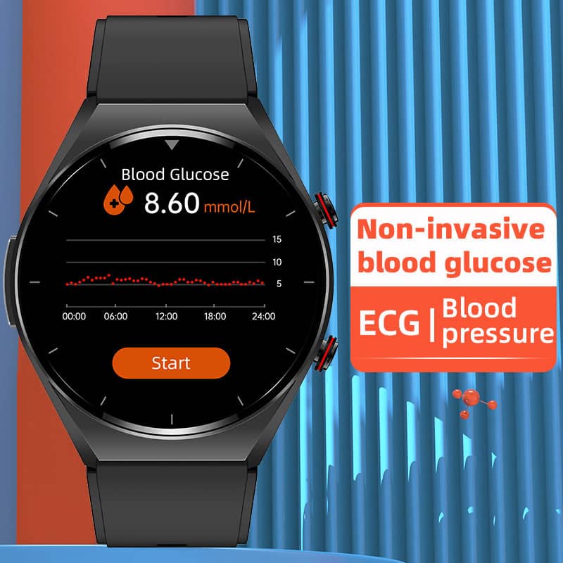Slimme gezondheidstracker: smartwatch met bloedglucose-, bloeddruk- & EKG-monitoring voor complete hartbewaking.