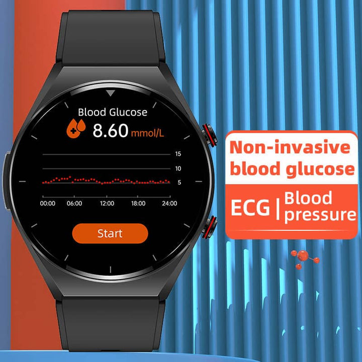 Slimme gezondheidstracker: smartwatch met bloedglucose-, bloeddruk- & EKG-monitoring voor complete hartbewaking.