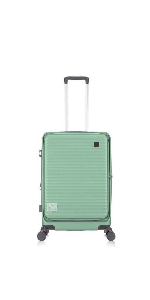 Zwarte hardshell koffer met laptopvak, ideaal voor veilig reizen en makkelijk mee te nemen.