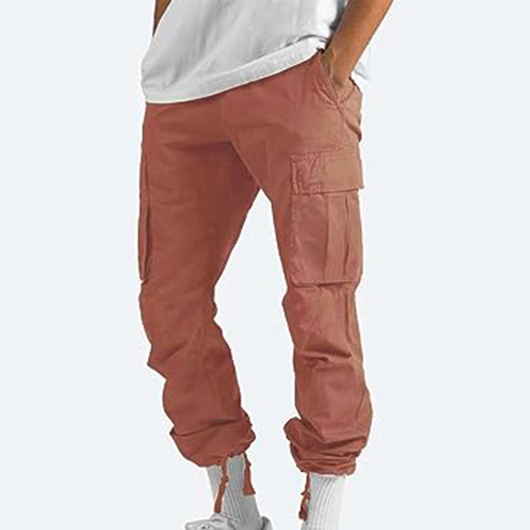Stijlvolle grijze heren cargobroek, relaxed fit, met zijzakken, perfect voor een casual look.