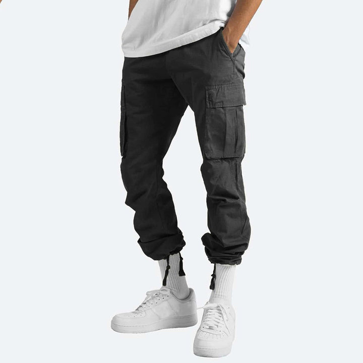 Groene heren cargobroek, comfortabele casual broek met elastische taille voor dagelijks gebruik.