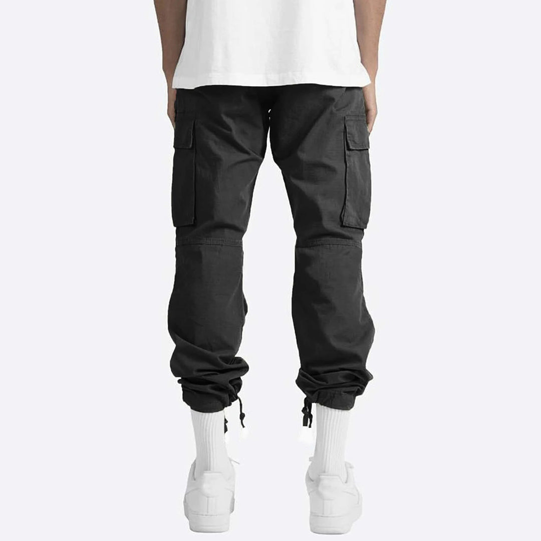 Khaki heren cargobroek, urban stijl, met trekkoord en relaxed fit, veelzijdig.