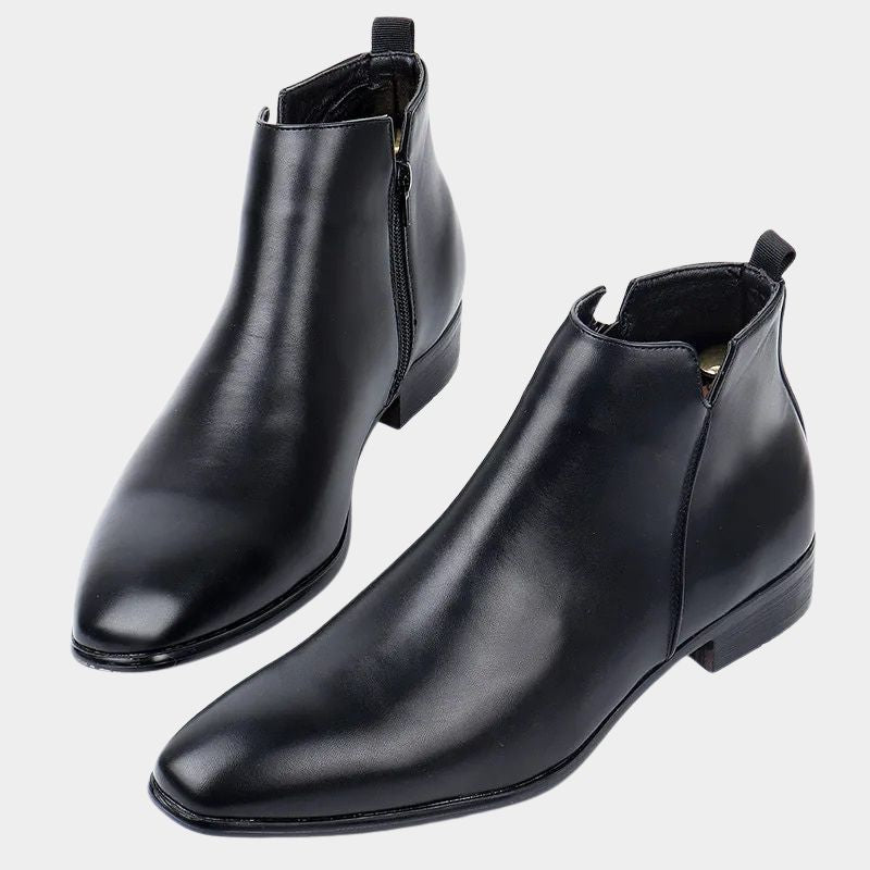 Comfortabele donkergrijze heren enkellaarzen met rits, perfect voor herfst & winter.