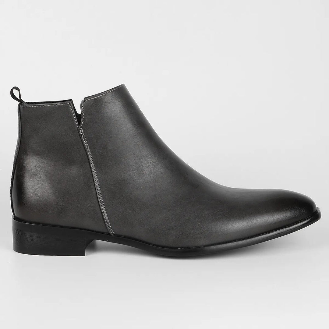 Donkergrijze chelsea boots met rits, heren enkellaarzen voor een smart casual stijl.