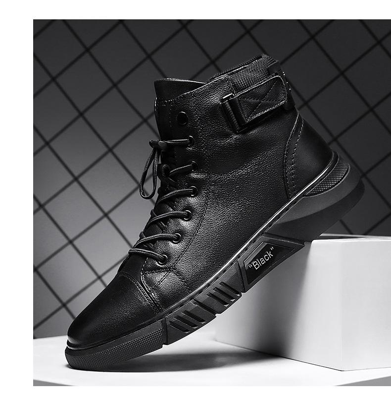 Trendy hoge sneakers voor heren, zij-aanzicht toont de stevige constructie & comfortabele pasvorm. Perfect voor casual.
