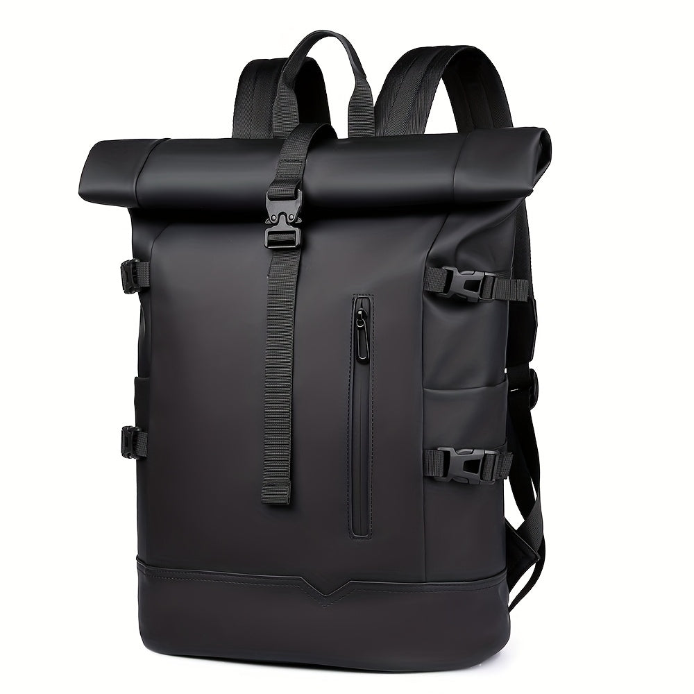 Zwarte heren rugzak met laptopvak, waterdicht voor dagelijks gebruik; ideaal voor werk of school.