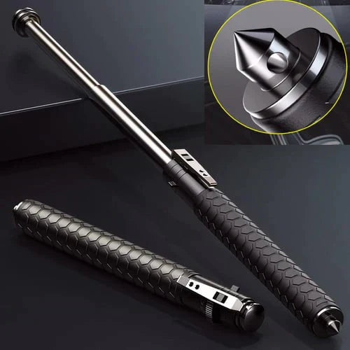 Zwarte inklapbare wandelstok met ergonomische handgreep en stevig aluminium ontwerp voor stabiele ondersteuning.