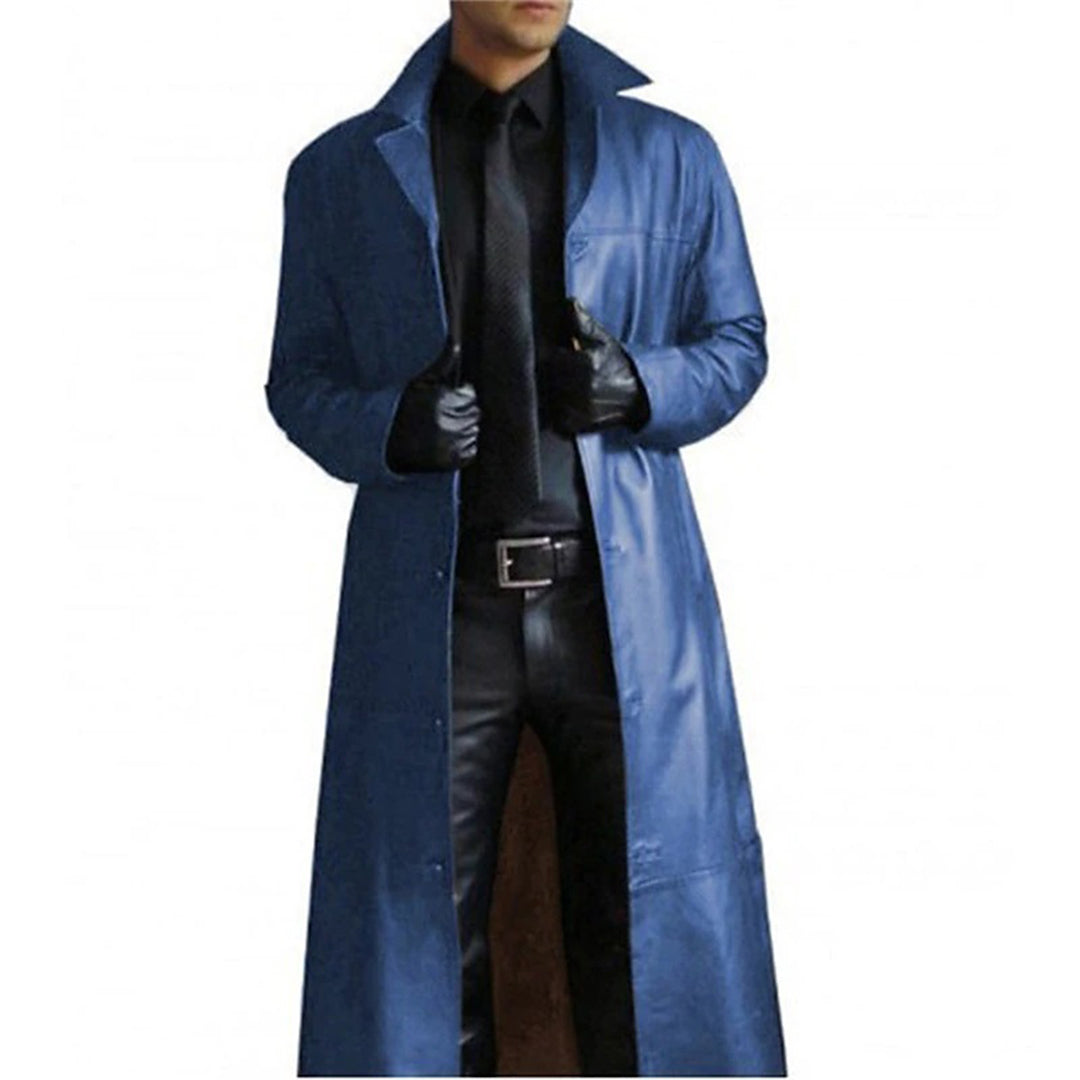 Zwarte premium leren herenjas, stijlvol en warm, geschikt voor herfst en winter, met hoogwaardige details.