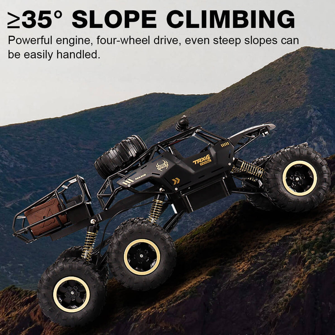 Elektrische RC auto 6x6 off-road met grote banden, perfect voor snelle ritten door modder en zand.
