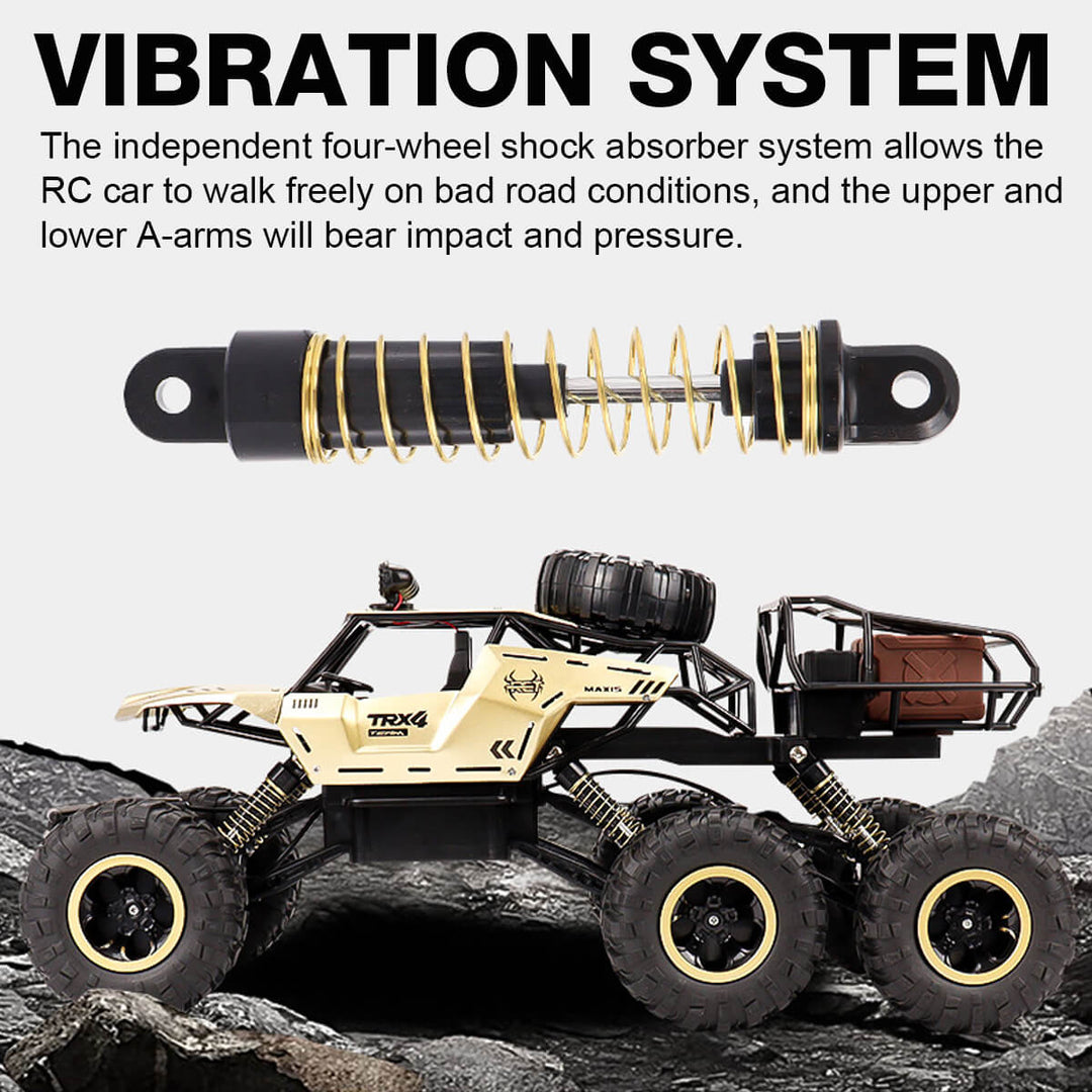 RC monster truck 6x6, een robuuste off-road speelgoedauto met 2.4GHz technologie voor uren plezier.