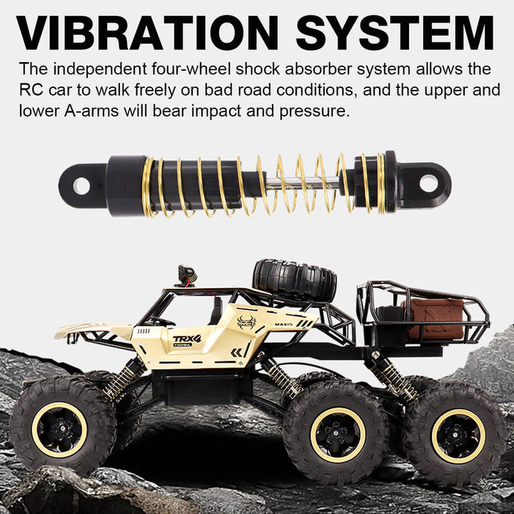 RC monster truck 6x6, een robuuste off-road speelgoedauto met 2.4GHz technologie voor uren plezier.