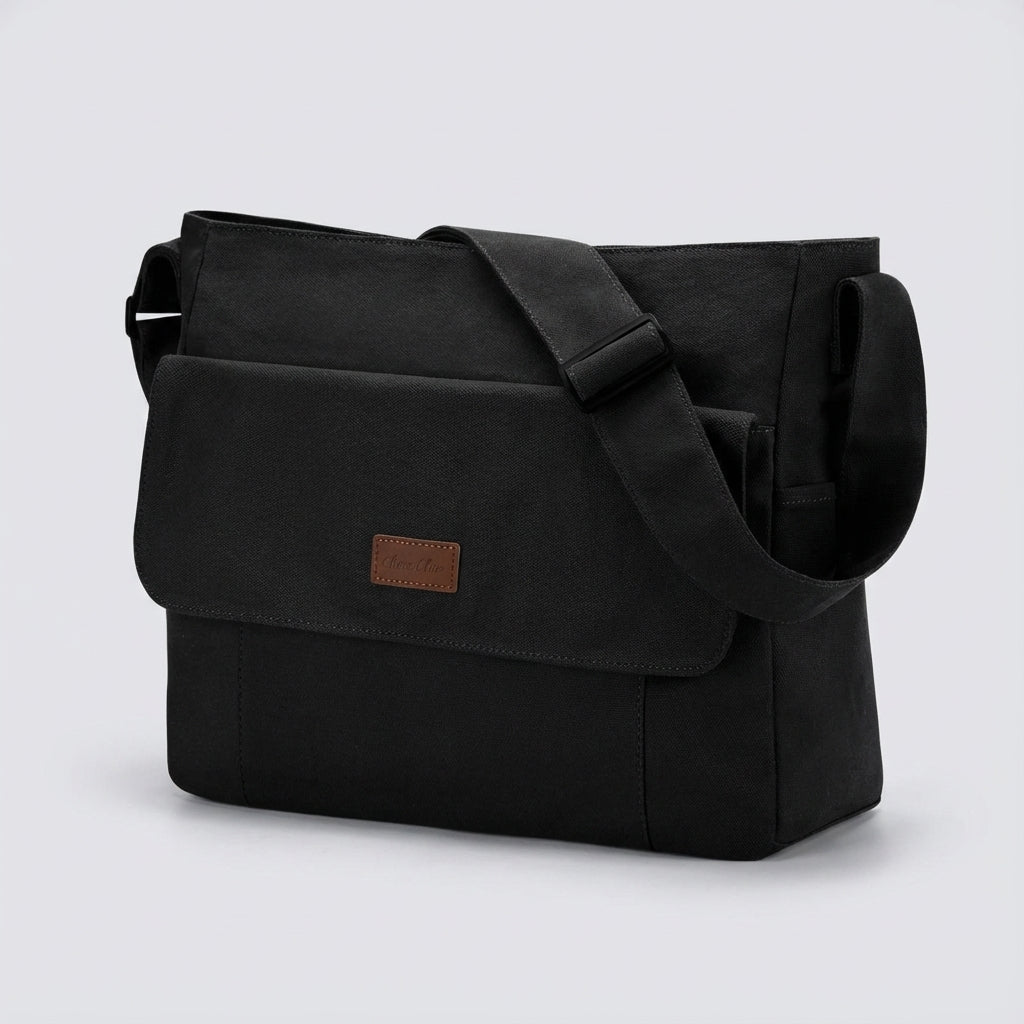 Stijlvolle bruine Satchelix laptoptas (15.6 inch), duurzame unisex schoudertas, perfect als werktas of reistas.
