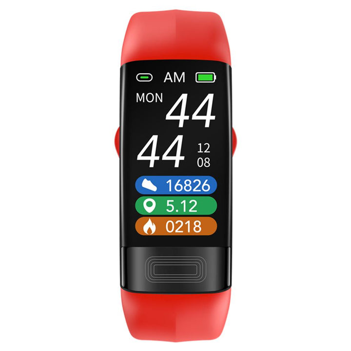 Comfortabele slimme armband met zwart silicone bandje, analyseert slaap en meet bloeddruk en ECG.