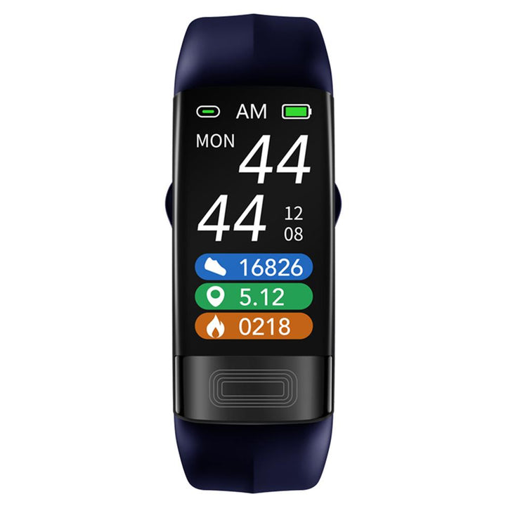 Activity tracker aan de pols monitort stappen, afstand en calorieën, perfect voor een actieve levensstijl.