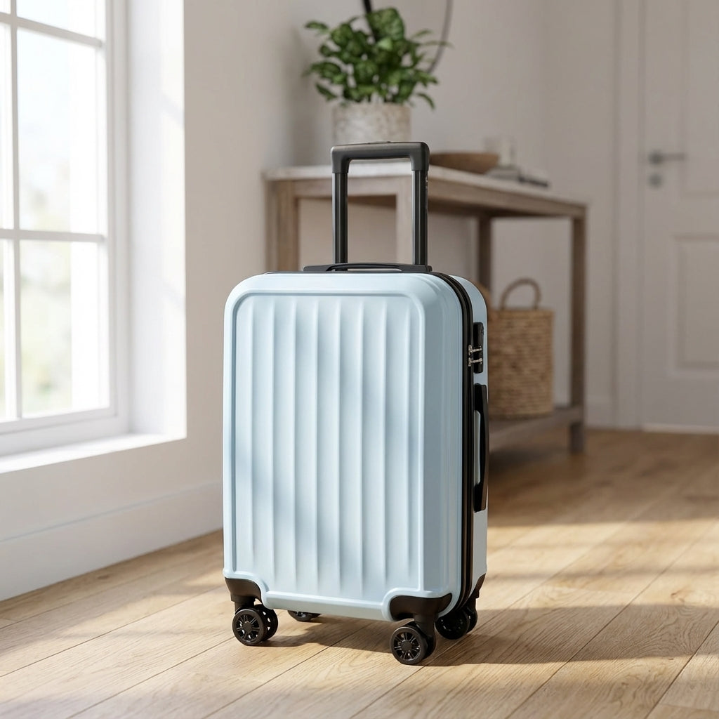 Zwarte Traveon geribbelde hardcase reiskoffer, ideaal voor duurzame vakantiereizen.