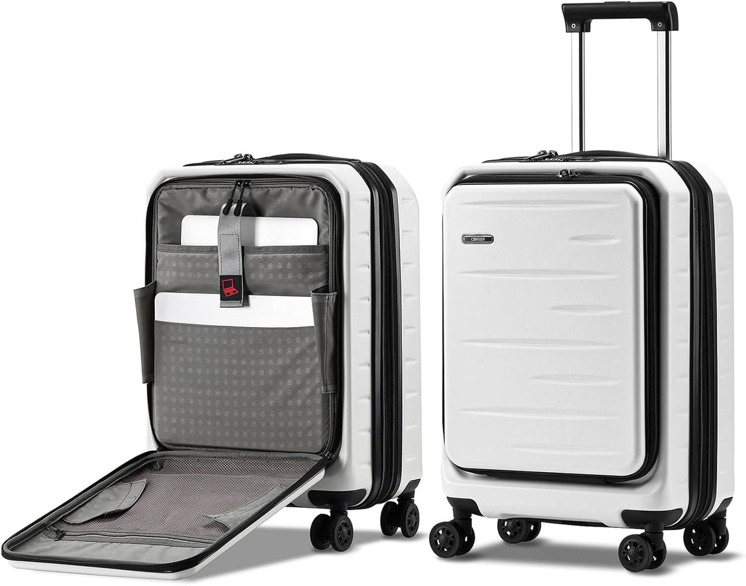 Reiskoffer met voorklep voor laptop, uitbreidbaar design en TSA-slot voor veilige opslag.