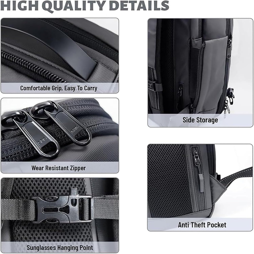 Multifunctionele rugzak met antidiefstal slot en handig vochtvak, perfect voor veilige reizen.