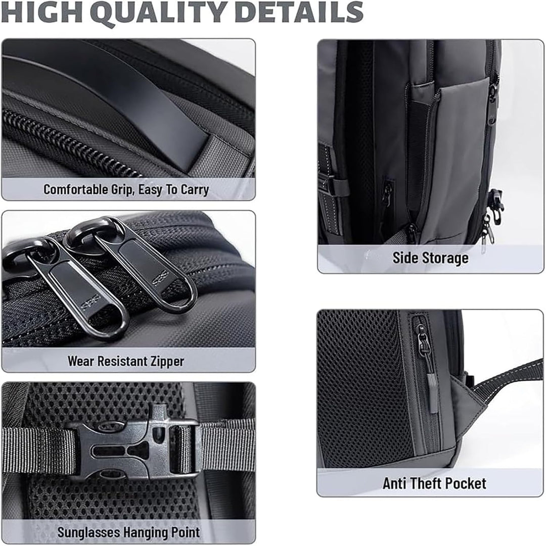 Multifunctionele rugzak met antidiefstal slot en handig vochtvak, perfect voor veilige reizen.