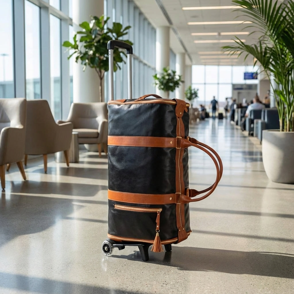 Zwarte unisex opvouwbare reistas GlideTote met soepele wielen, perfect voor weekendtrips.