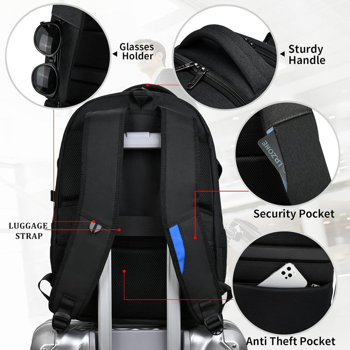 Lichtgrijze unisex laptoprugzak voor school en werk, met veilige anti-diefstal zakken.