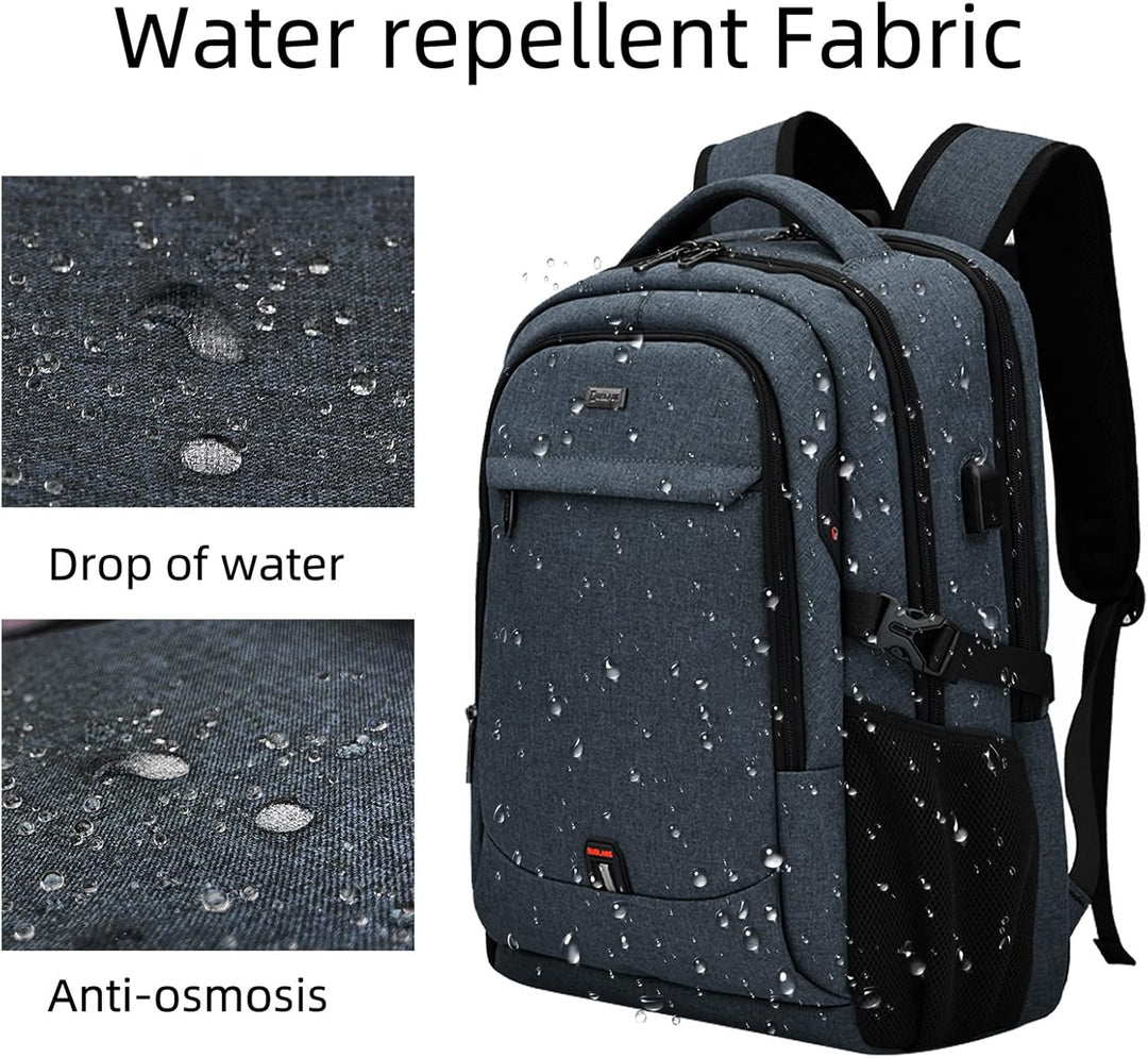 Zwarte reis laptoprugzak met USB-oplaadpoort, ideaal voor de moderne reiziger.