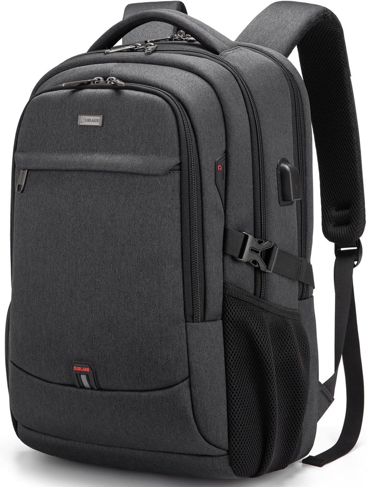 Roze waterbestendige laptoprugzak, ideaal voor reizen, werk of school, met USB-poort.
