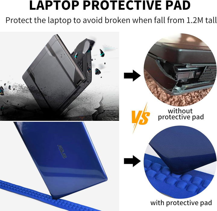 Blauwe reisrugzak, waterbestendig, met laptopvak en meerdere georganiseerde vakken.