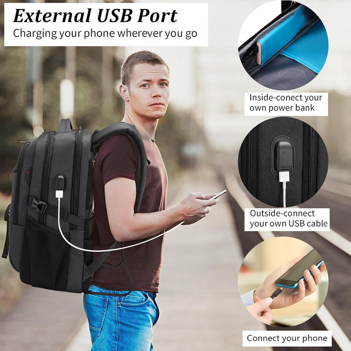Lichtgrijze pendelrugzak, anti-diefstal, met laptopvak en handige USB-aansluiting.