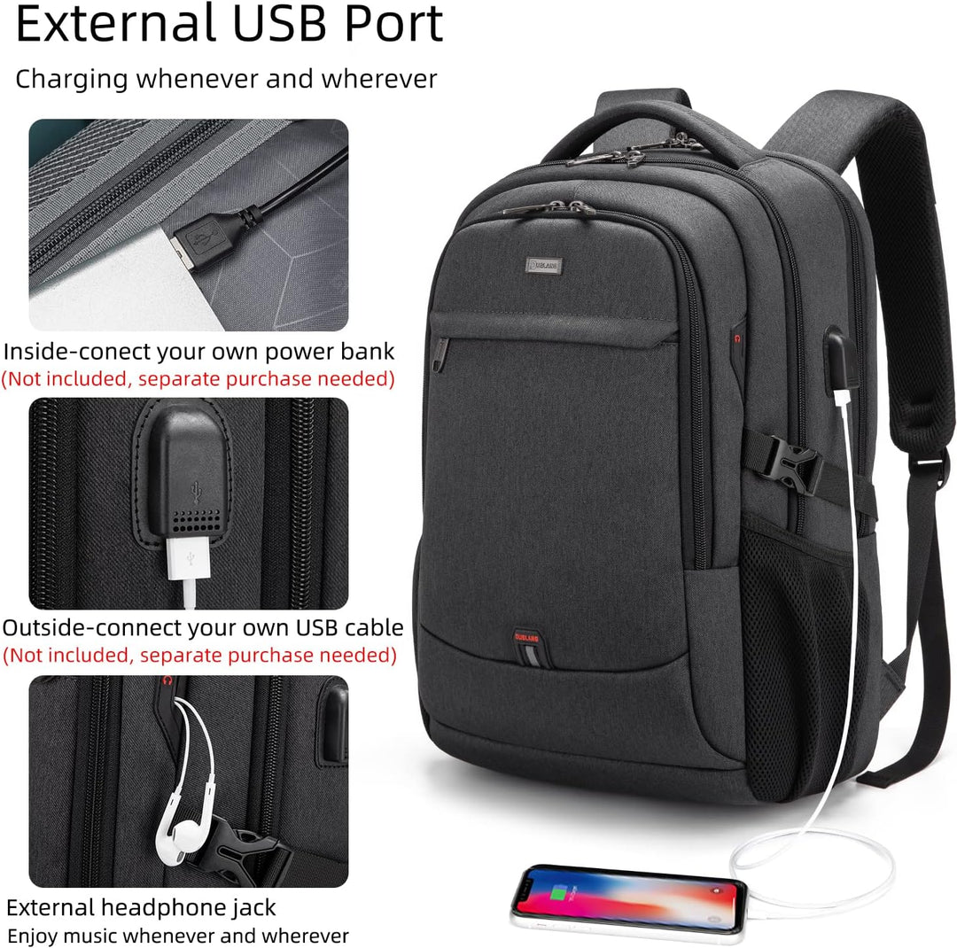Lichtgrijze schoolrugzak met laptopvak, ruim en voorzien van handige USB-aansluiting.