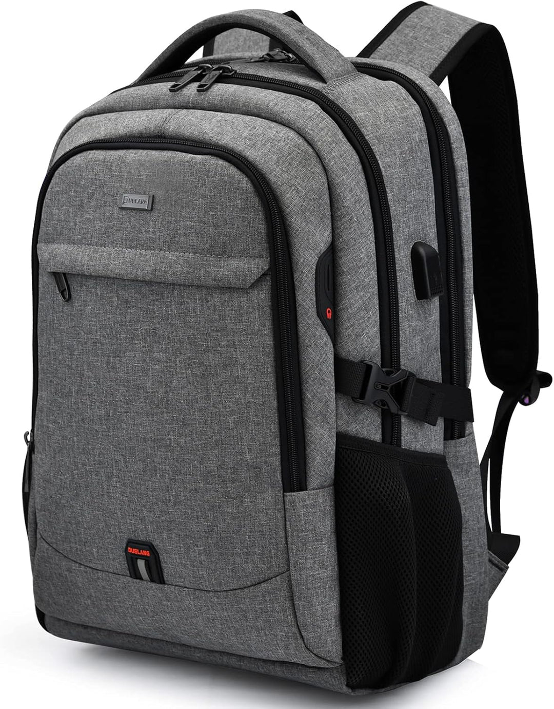 Roze unisex laptoprugzak met USB-poort, waterafstotend en anti-diefstal functies.