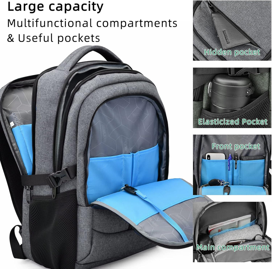 Zwarte waterbestendige laptoprugzak, met USB-poort, ideaal voor werk of studie.