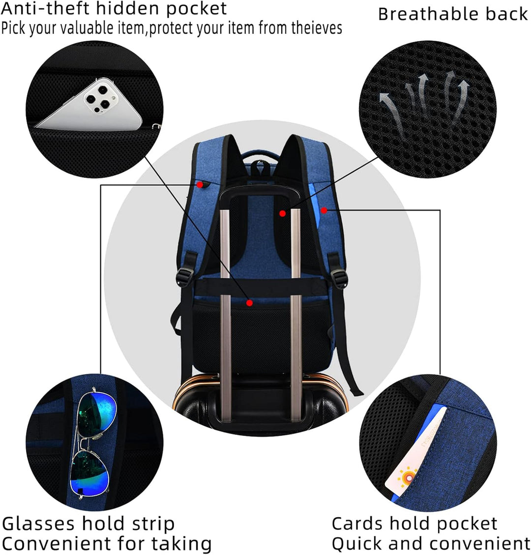 Compacte zwarte unisex reisrugzak met USB-poort, ideaal voor dagelijks gebruik.