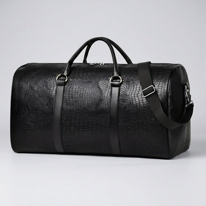 Veelzijdige unisex schoudertas in donkerbruin, perfect als reistas of duffel met verstelbare draagband.