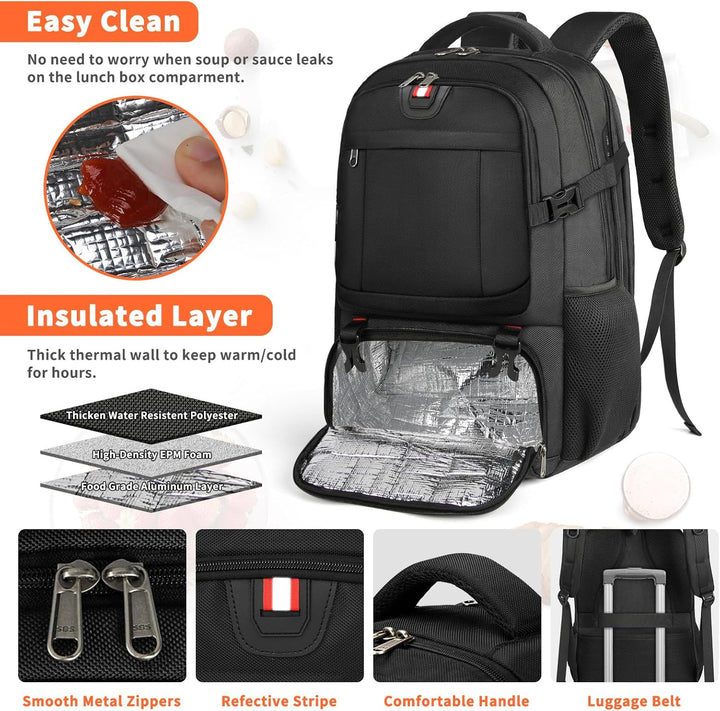 Unisex rugzak met gewatteerd laptopvak en geïsoleerd lunchvak. Comfortabele schooltas of werktas.
