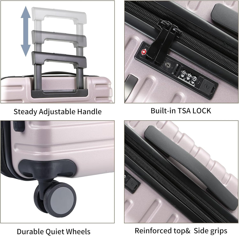 Compacte handbagage koffer met soepele spinnerwielen, perfect voor reizen.