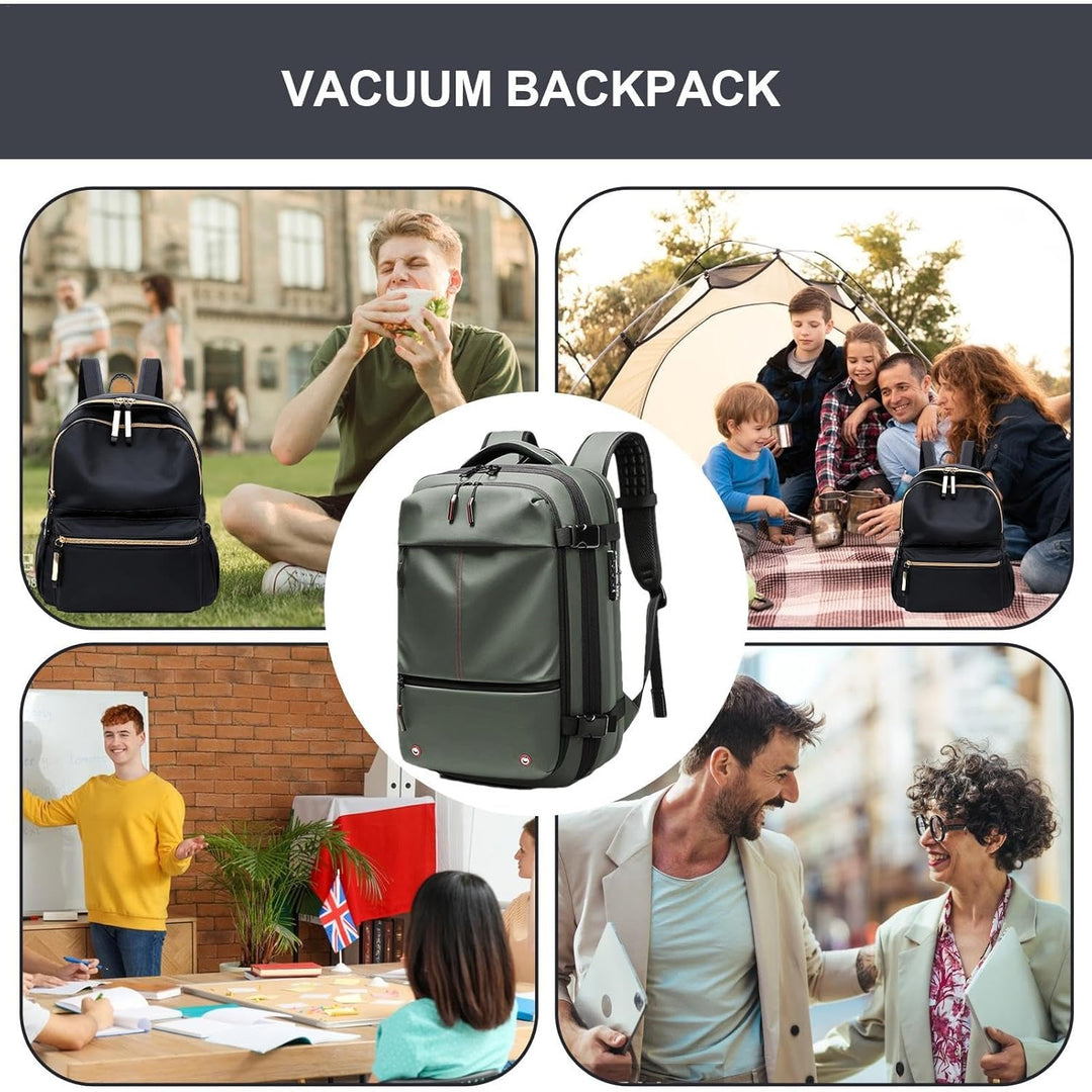 Innovatieve vacuüm compressierugzak, 60L uitbreidbaar, unisex en waterdicht. Optimaliseert ruimte.