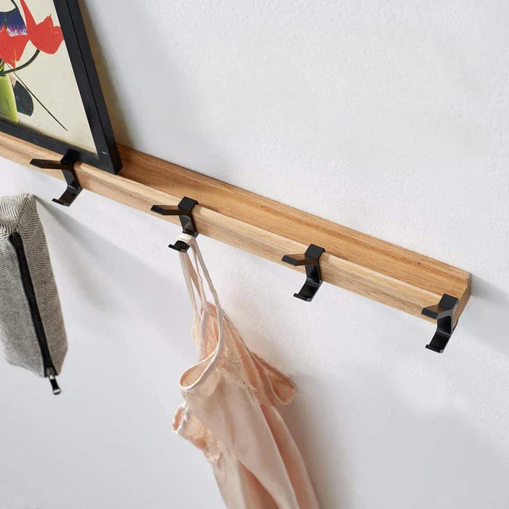 Stijlvolle zwarte Nordic design wandkapstok met verstelbare haken voor hal, slaapkamer of kantoor.