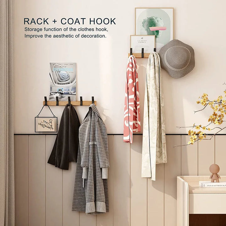 Moderne zwarte wandkapstok Nordic design met flexibele haken; ideaal voor jassen in hal of slaapkamer.