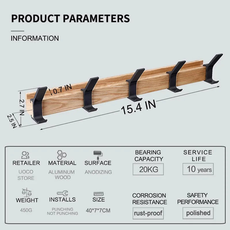 Nordic design zwarte wandkapstok met verplaatsbare haken voor een opgeruimde hal of slaapkamer.
