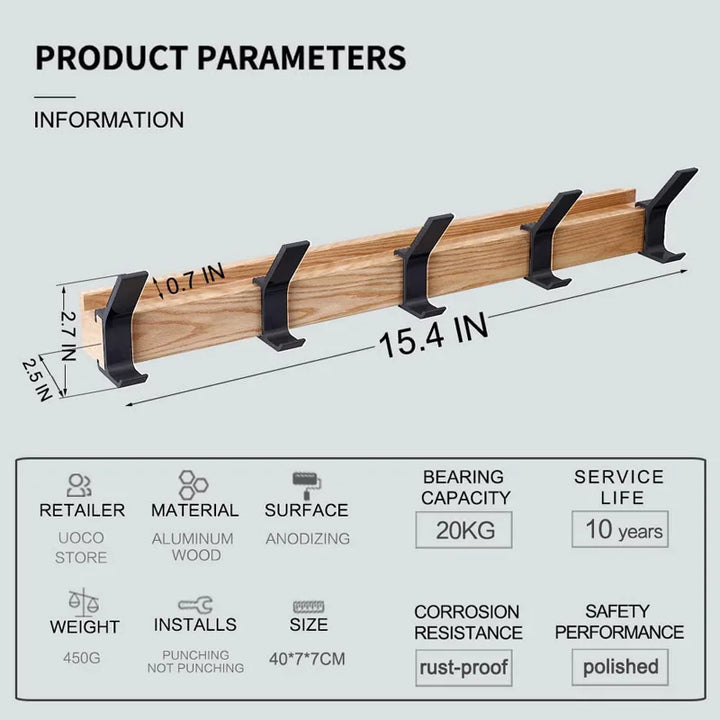 Nordic design zwarte wandkapstok met verplaatsbare haken voor een opgeruimde hal of slaapkamer.