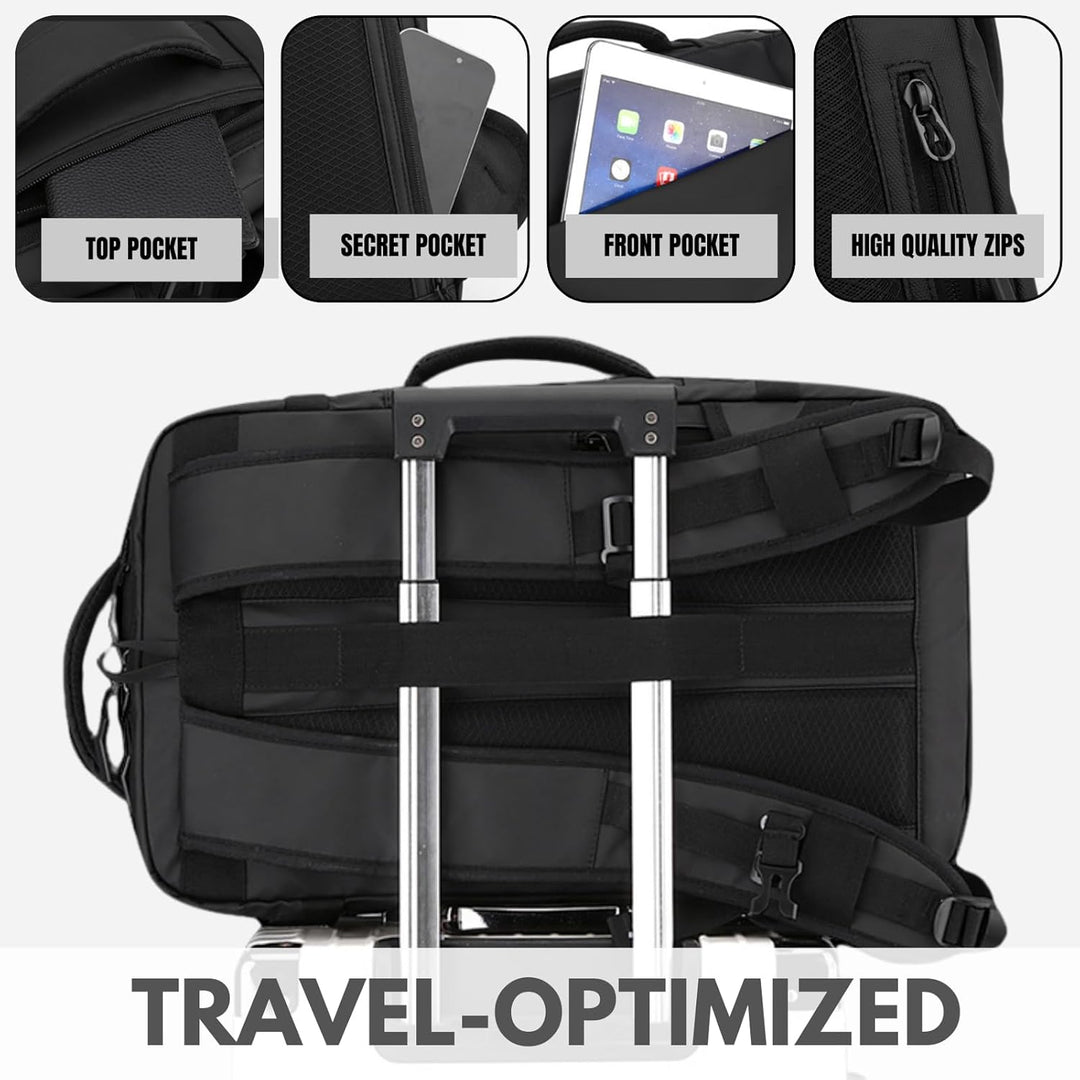 Ergonomische waterdichte laptop rugzak 15" met USB-C poort, zijopening en ruim interieur voor reizen.