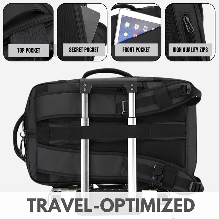 Ergonomische waterdichte laptop rugzak 15" met USB-C poort, zijopening en ruim interieur voor reizen.