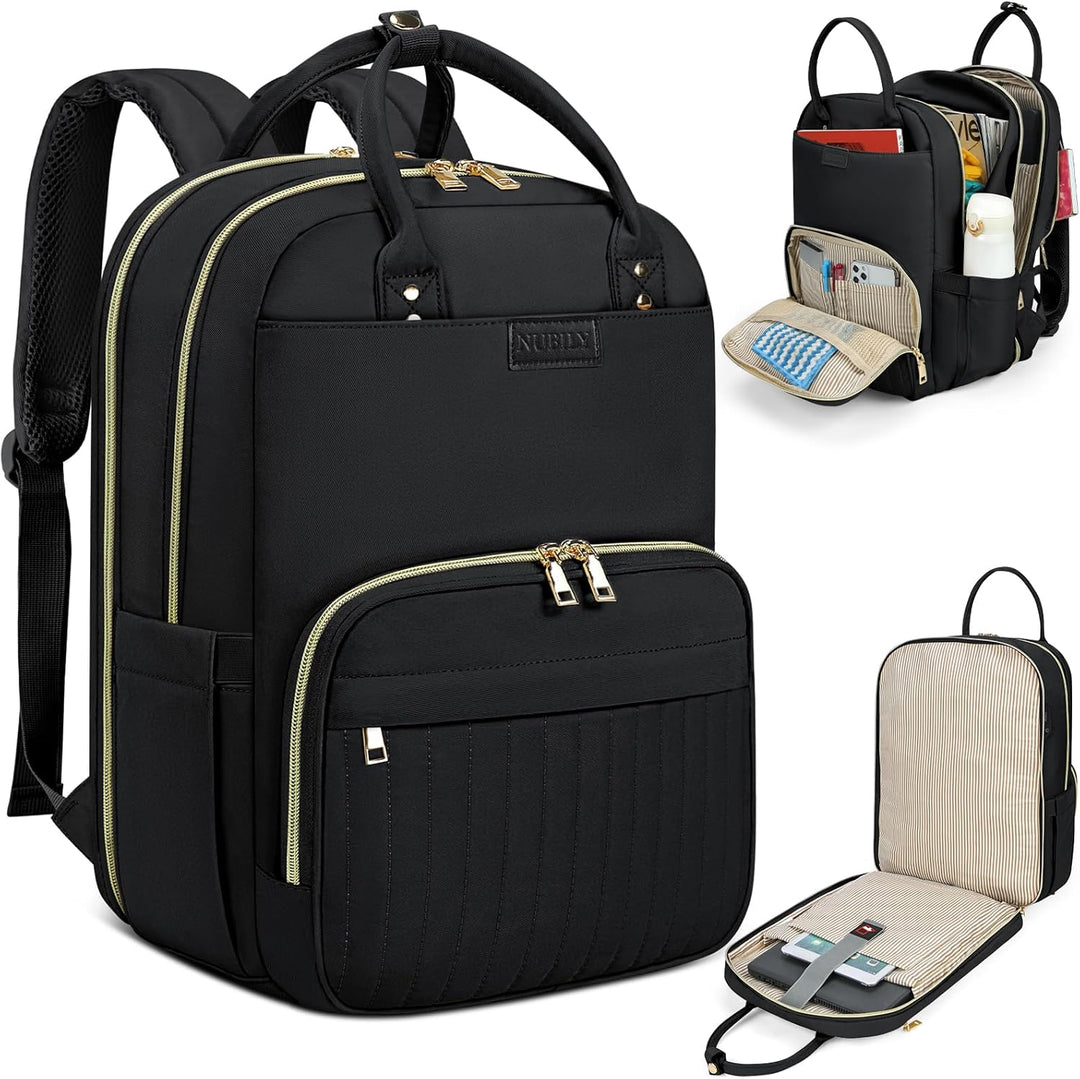 Zwarte waterdichte reis laptop rugzak (15.6 inch) met georganiseerde vakken en USB-poort.